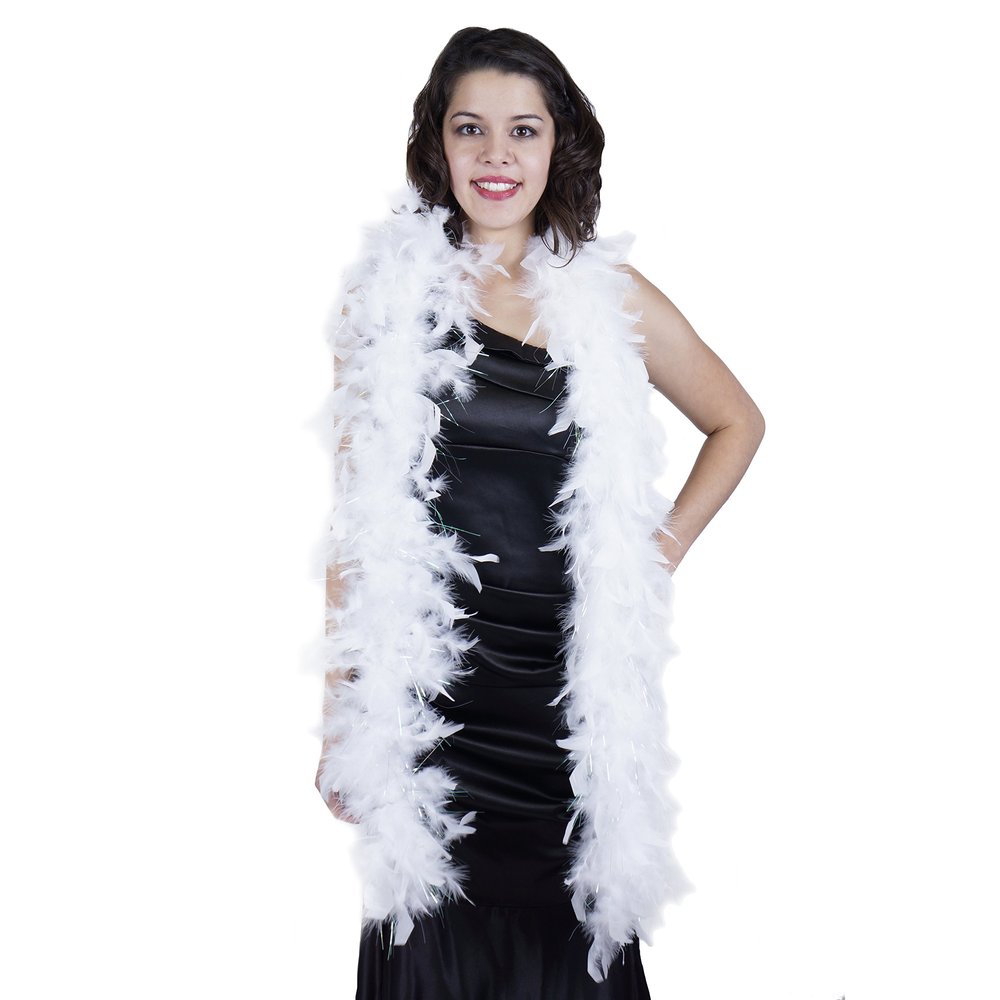 ZUCKER Chandelle Feather Boa - Turkey Feathers with Tinsel 6 Ft - Christmas Decorations - Vibrant Holiday Home Decor - Costume Cosplay Accessory - White/Opal Lurex