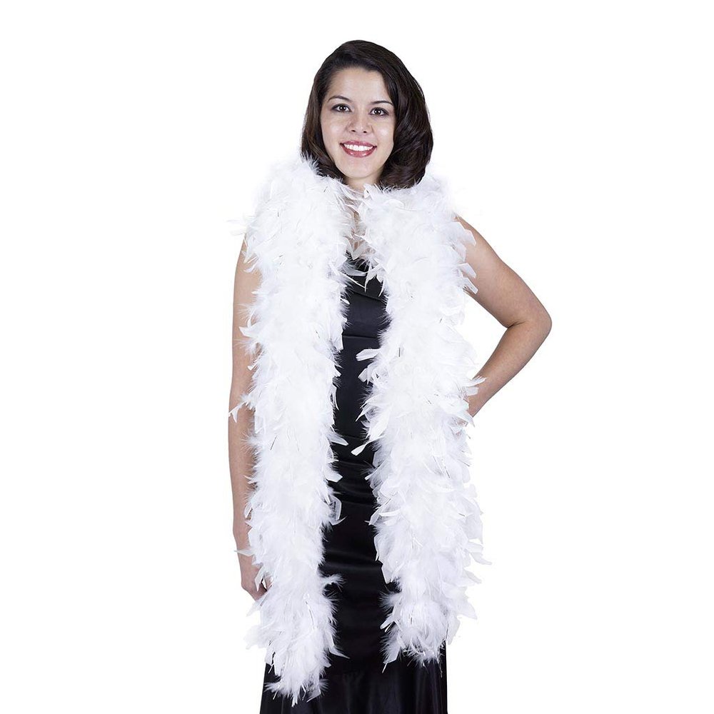 ZUCKER Chandelle Feather Boa with Lurex Heavy Boas 6 Ft- Christmas Decorations - Vibrant Holiday Home Decor - Costume Cosplay Accessory, Halloween Party, Carnival - White/Silver