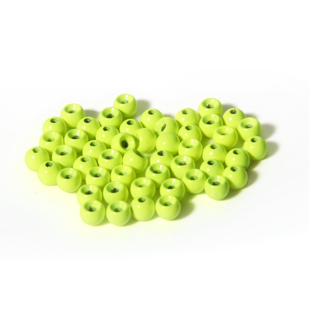 ANGLER DREAM 50 PCS Tungsten Beads Nymph Head Ball Fly Tying Beads Fly Tying Materials Six Colorful Colors 2.0MM-3.5MM (Fluo Yellow, 3.15mm)