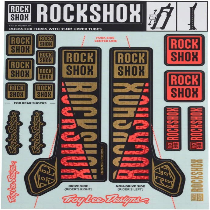 RockShox Troy Lee Decal Kit, 35mm, Gold/Orange