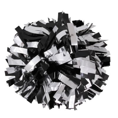 Metallic Cheerleader Cheerleading Pom Poms 6 inch 1 Pair 2 Pieces (Black/Silver)