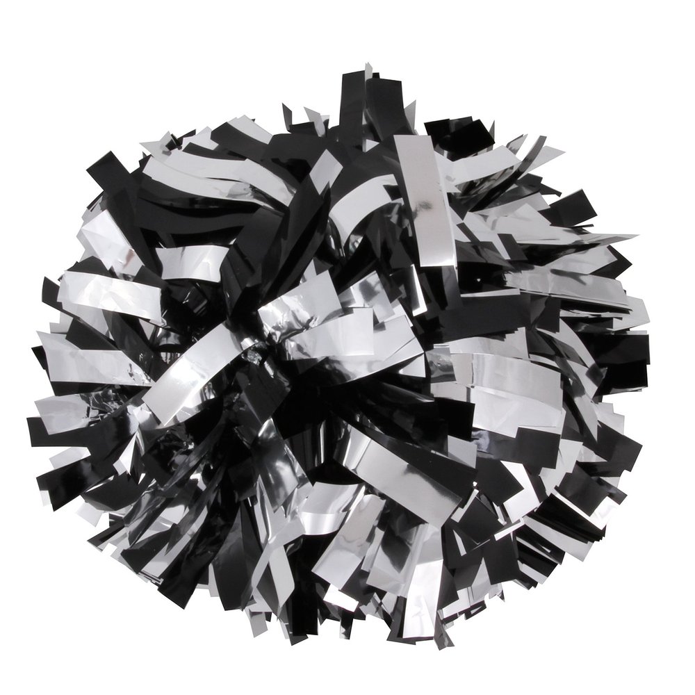 Metallic Cheerleader Cheerleading Pom Poms 6 inch 1 Pair 2 Pieces (Black/Silver)