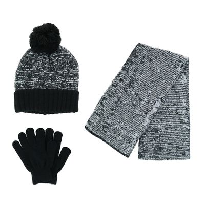 Polar Wear Boys Knit Hat, Scarf And Gloves Set - Black/White