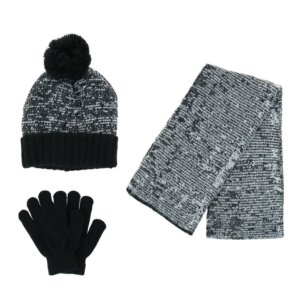 Polar Wear Boys Knit Hat, Scarf And Gloves Set - Black/White