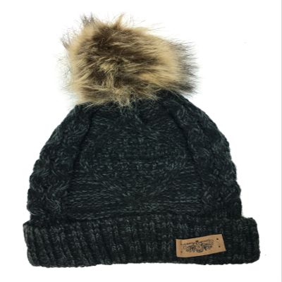 ANGELA & WILLIAM Women's Winter Fleece Lined Cable Knitted Pom Pom Beanie Hat (Black Multi)