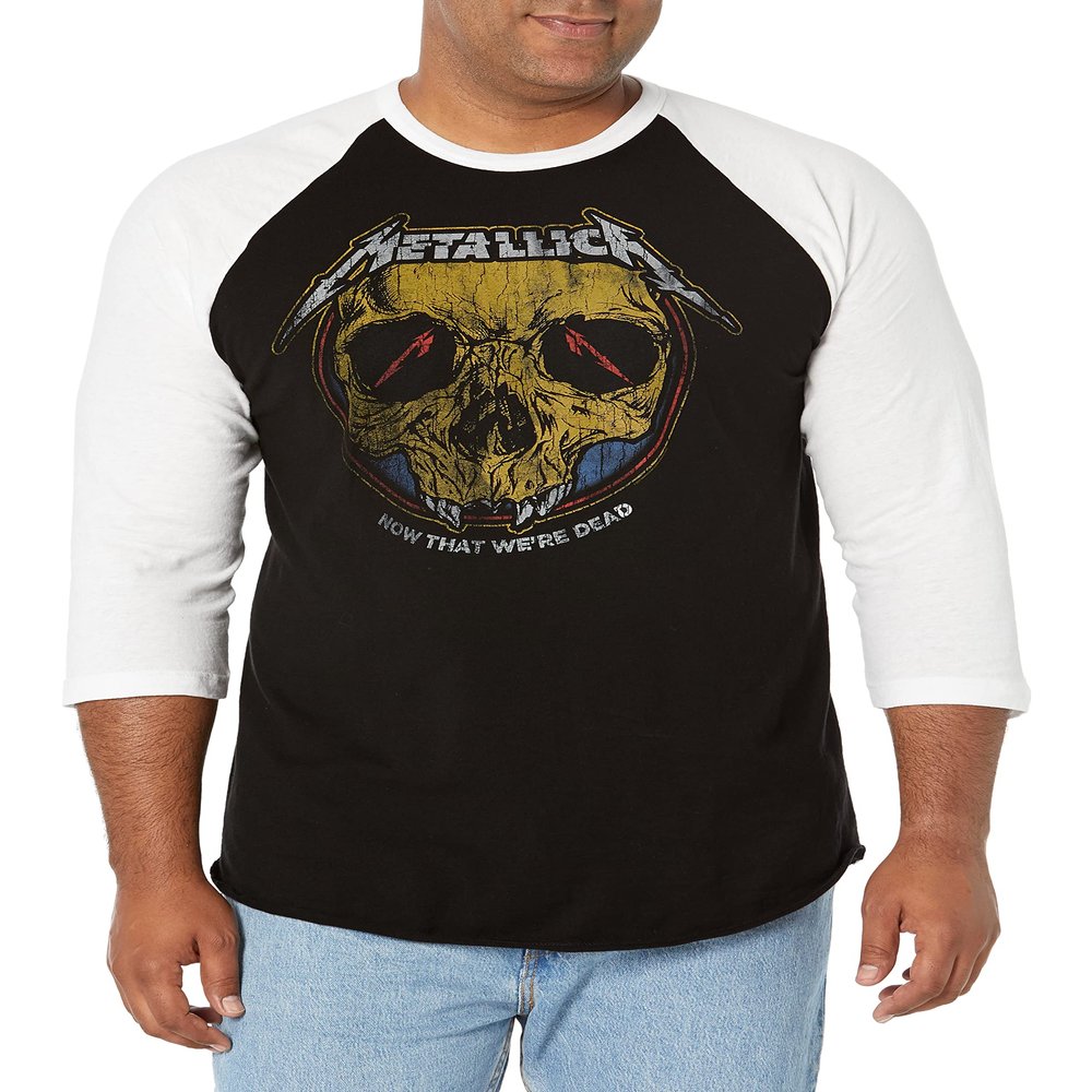 Metallica mens Metallica Now That We're Dead Raglan Baseball Jersey T Shirt, Black/White, Medium US