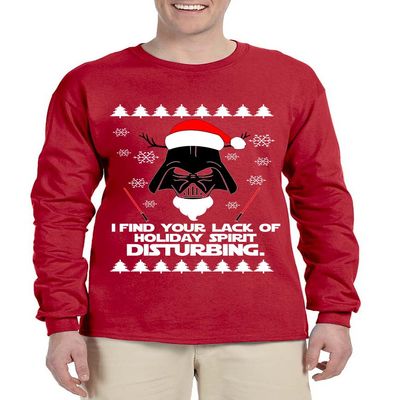 ALLNTRENDS Men's Long Sleeve I Find Your Lack of Holiday Disturbing Ugly Xmas (XL, Red)