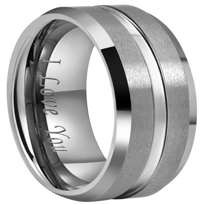 CROWNAL 10mm 8mm 6mm Tungsten Wedding Band Ring Engraved I Love You Men Women Polished Groove Matte Finish Beveled Edges (8mm,15)