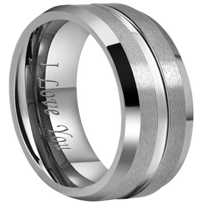 CROWNAL 10mm 8mm 6mm Tungsten Wedding Band Ring Engraved I Love You Men Women Polished Groove Matte Finish Beveled Edges (6mm,11.5)