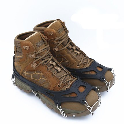 DSLERGO Non-Slip Shoes Cover Chain Ice Claws 8/11/19 Teeth Outdoor Ski Ice Snow Hiking Climbing Crampons Traction Device with Stainless Steel (Black, Large)