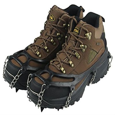 DSLERGO Non-Slip Shoes Cover Chain Ice Claws 8/11/19 Teeth Outdoor Ski Ice Snow Hiking Climbing Crampons Traction Device with Stainless Steel (Black, Medium)