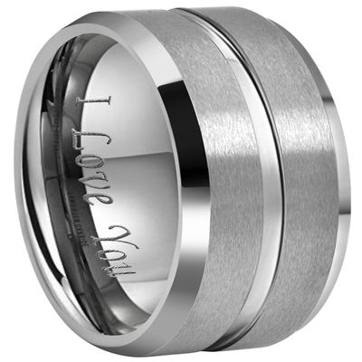 CROWNAL 10mm 8mm 6mm Tungsten Wedding Band Ring Engraved I Love You Men Women Polished Groove Matte Finish Beveled Edges (10mm,17)