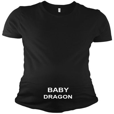 Maternity Short Sleeve T-Shirt - Pregancy Baby Dragon (Black, Small)
