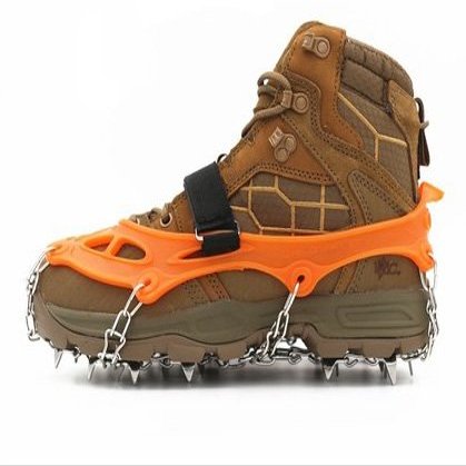 DSLERGO Non-Slip Shoes Cover Chain Ice Claws 8/11/19 Teeth Outdoor Ski Ice Snow Hiking Climbing Crampons Traction Device with Stainless Steel (Orange, X-Large)