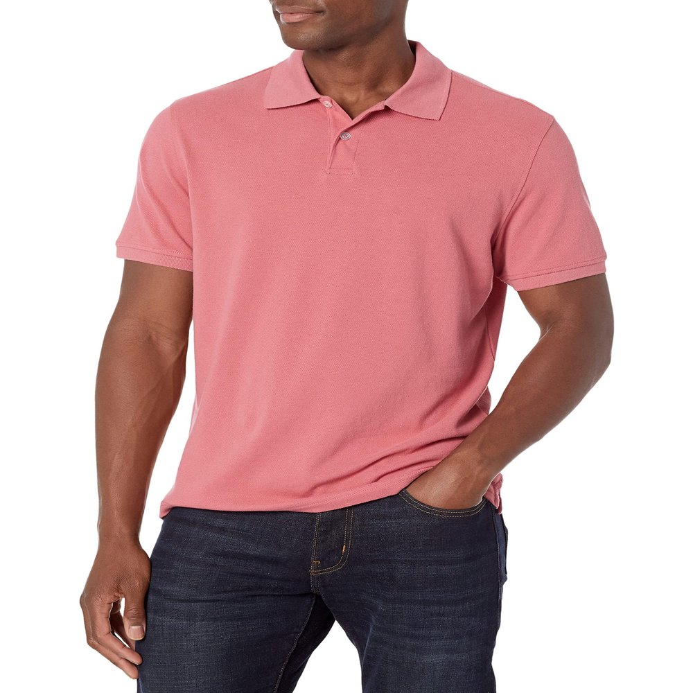 Amazon Essentials Men's Washed Red Polo Shirts Short Sleeve, Slim-Fit Cotton Pique, Medium