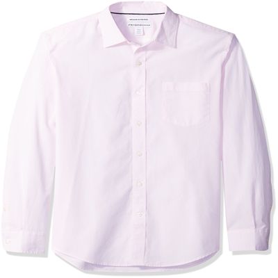 Amazon Essentials Men's Slim-Fit Long-Sleeve Poplin Shirt, Pink, Large