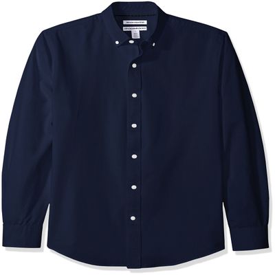 Amazon Essentials Men's Slim-Fit Long-Sleeve Solid Oxford Shirt, Navy, Medium
