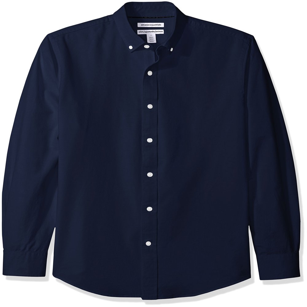 Amazon Essentials Men's Slim-Fit Long-Sleeve Solid Oxford Shirt, Navy, Medium