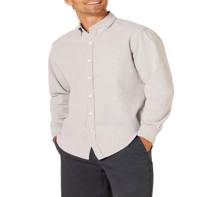Amazon Essentials Men's Regular-Fit Long Sleeve Oxford Shirt, Grey, Medium