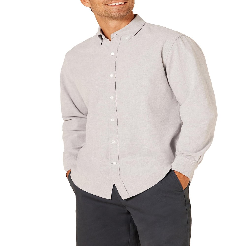 Amazon Essentials Men's Regular-Fit Long Sleeve Oxford Shirt, Grey, Medium