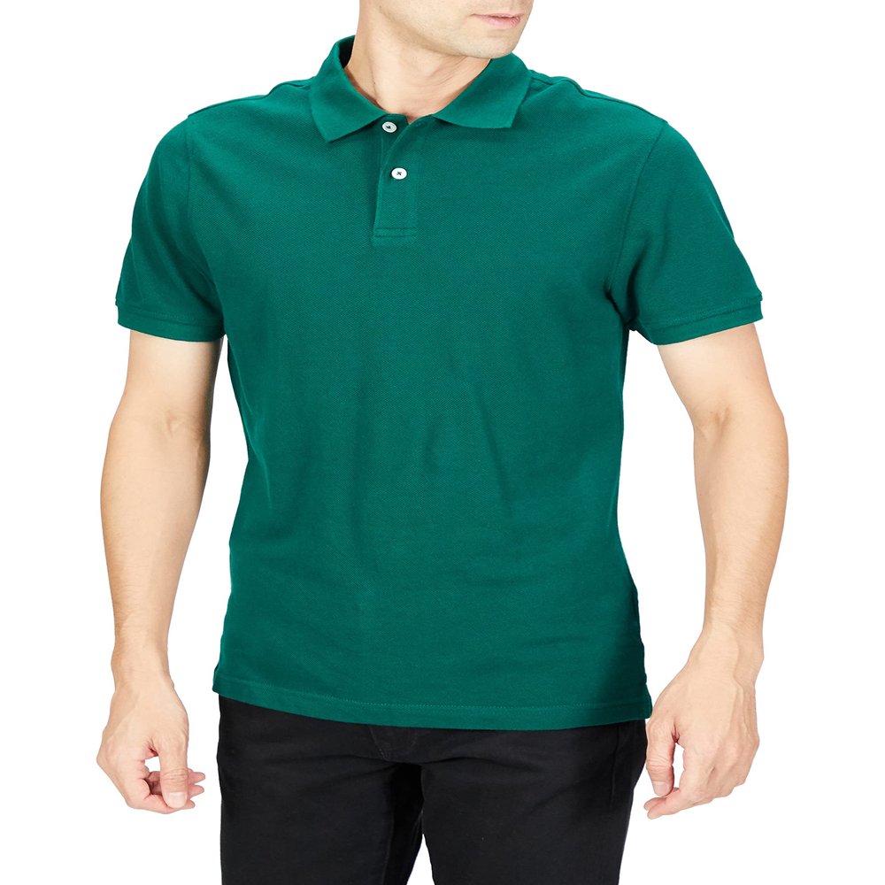 Amazon Essentials Men's Army Green Polo Shirts Short Sleeve, Slim-Fit Cotton Pique, Large
