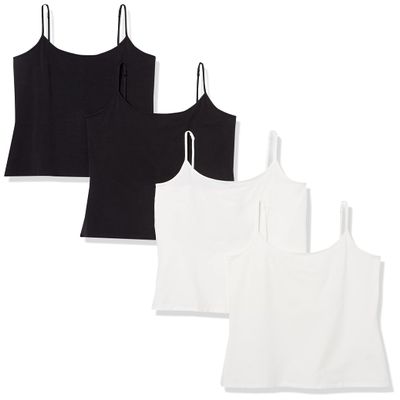 Amazon Essentials Women's Slim-Fit Camisole, Pack of 4, Black/White, Small