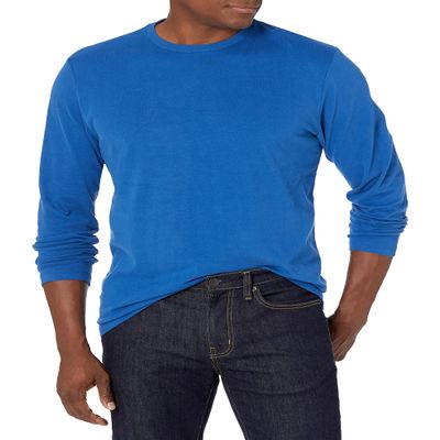 Amazon Essentials Men's Regular-Fit Crewneck T-Shirts, Long-Sleeve, Bright Blue, Size Medium, No Pocket