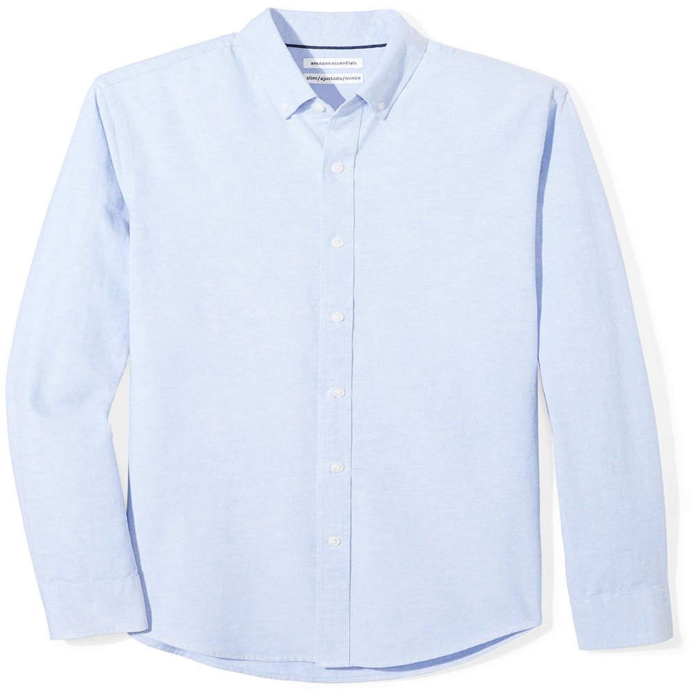 Amazon Essentials Men's Slim-Fit Long-Sleeve Oxford Shirt, Blue, Large