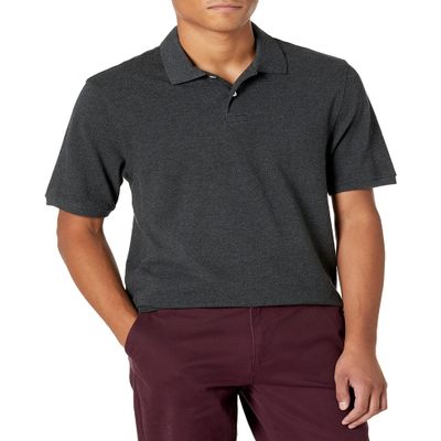 Amazon Essentials Men's Regular-Fit Cotton Pique Polo Shirt (Available in Big & Tall), Charcoal Heather, Small