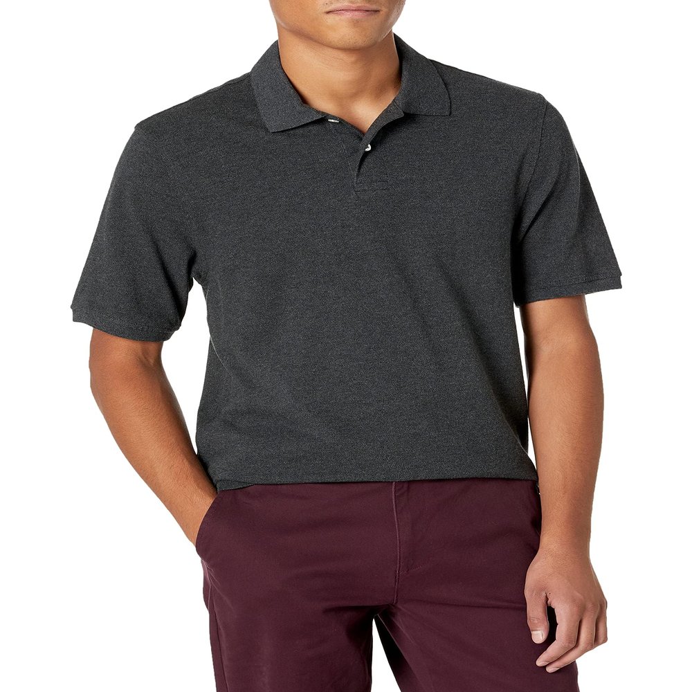 Amazon Essentials Men's Regular-Fit Cotton Pique Polo Shirt (Available in Big & Tall), Charcoal Heather, Small