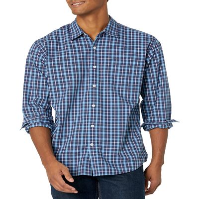 Amazon Essentials Men's Regular-Fit Long-Sleeve Casual Poplin Shirt, Blue Plaid, X-Small