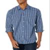 Amazon Essentials Men's Regular-Fit Long-Sleeve Casual Poplin Shirt, Blue Plaid, X-Small view 1