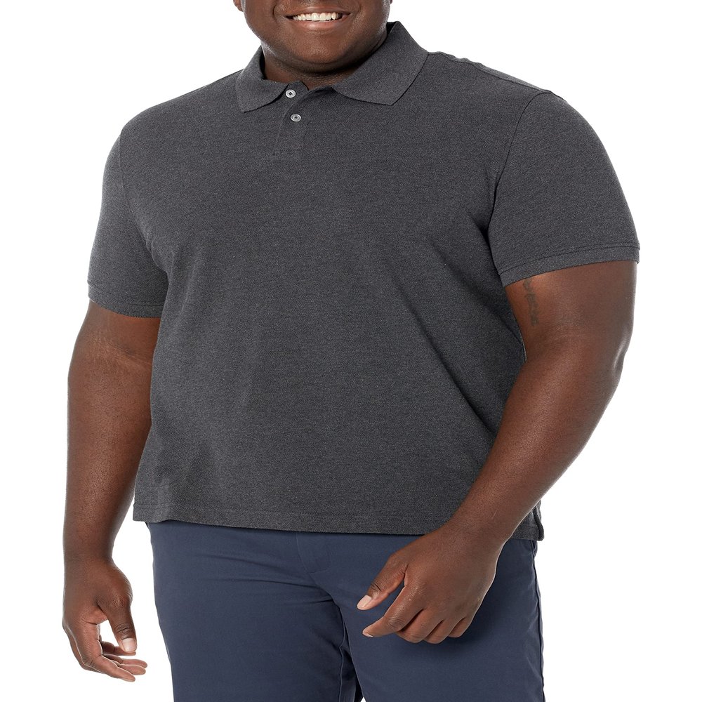 Amazon Essentials Men's Charcoal Heather Polo Shirts Short Sleeve, Slim-Fit Cotton Pique, XX-Large
