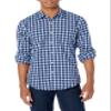 Amazon Essentials Men's Slim-Fit Long-Sleeve Poplin Shirt, Blue Plaid/Red, Small view 1