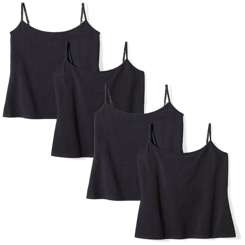 Amazon Essentials Women's Slim-Fit Camisole, Pack of 4, Black, Large