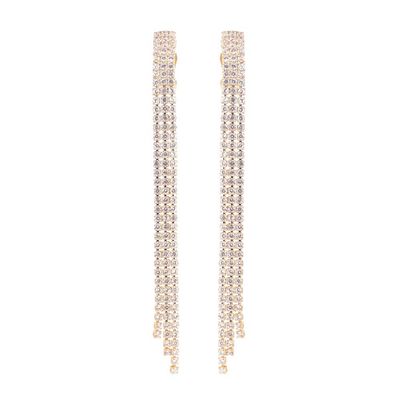 Grace Jun Bridal AAA CZ Tassel Clip on Earrings No Pierced for Women Party Wedding Fashion Cuff Earrings (3 rows gold plated)