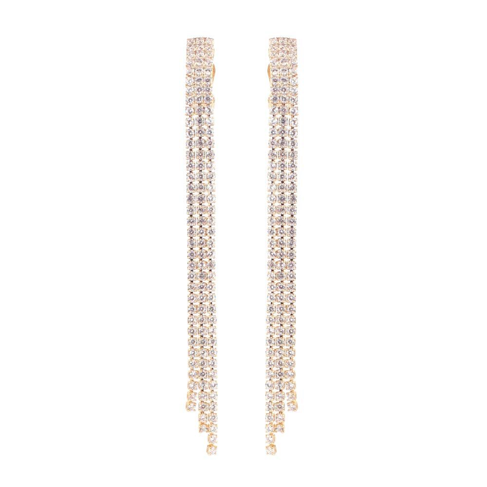 Grace Jun Bridal AAA CZ Tassel Clip on Earrings No Pierced for Women Party Wedding Fashion Cuff Earrings (3 rows gold plated)
