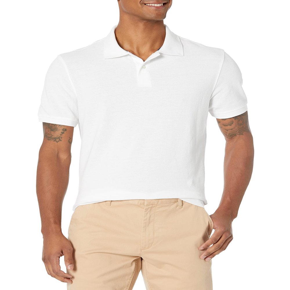 Amazon Essentials Men's White Polo Shirts Short Sleeve, Slim-Fit Cotton Pique, XX-Large