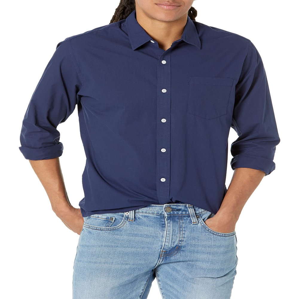 Amazon Essentials Men's Regular-Fit Long-Sleeve Casual Poplin Shirt, Navy, XX-Large