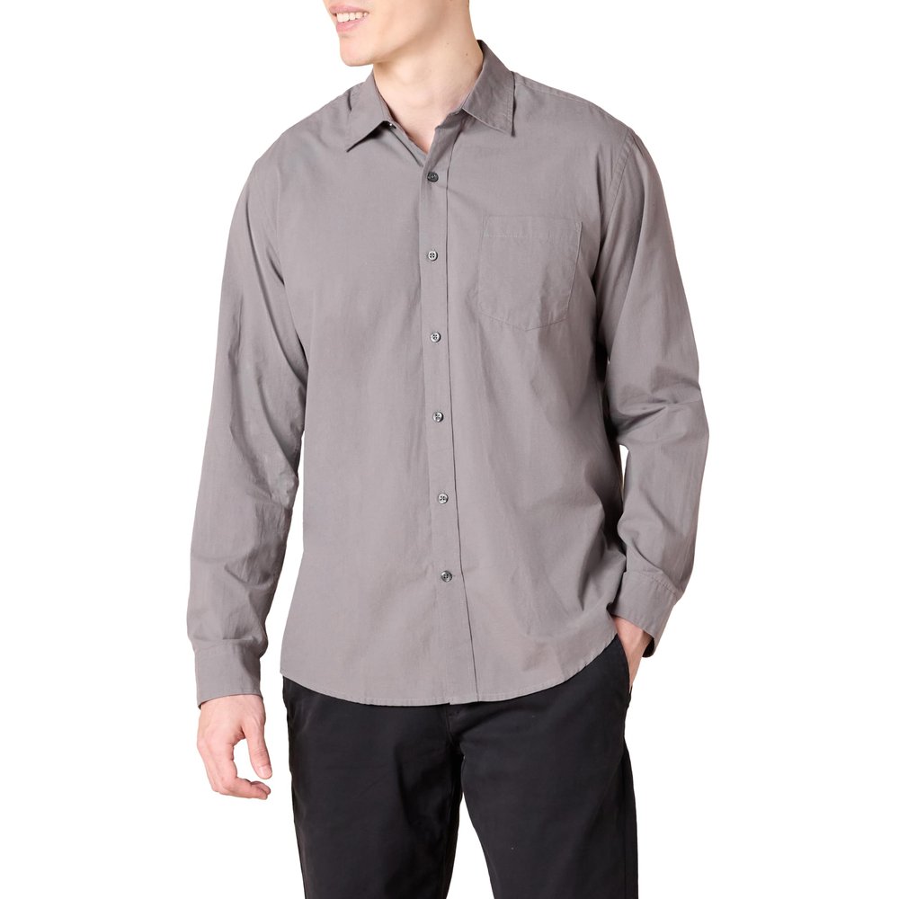 Amazon Essentials Men's Regular-Fit Long-Sleeve Casual Poplin Shirt, Grey, X-Large