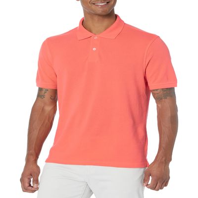 Amazon Essentials Men's Coral Orange Polo Shirts Short Sleeve, Slim-Fit Cotton Pique, Large