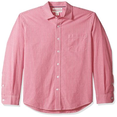 Amazon Essentials Men's Slim-Fit Long-Sleeve Poplin Shirt, Red Gingham, X-Large