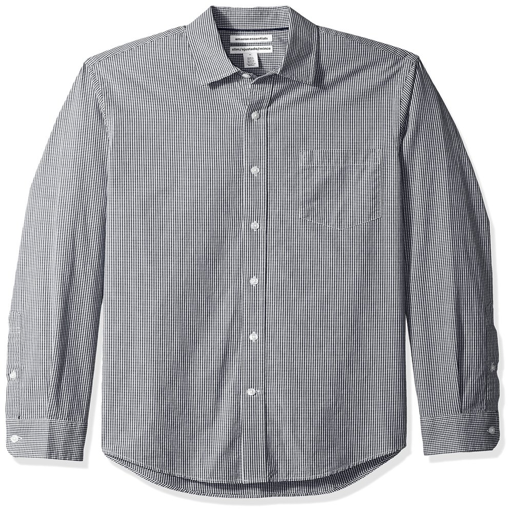 Amazon Essentials Men's Slim-Fit Long-Sleeve Poplin Shirt, Black Gingham, XX-Large