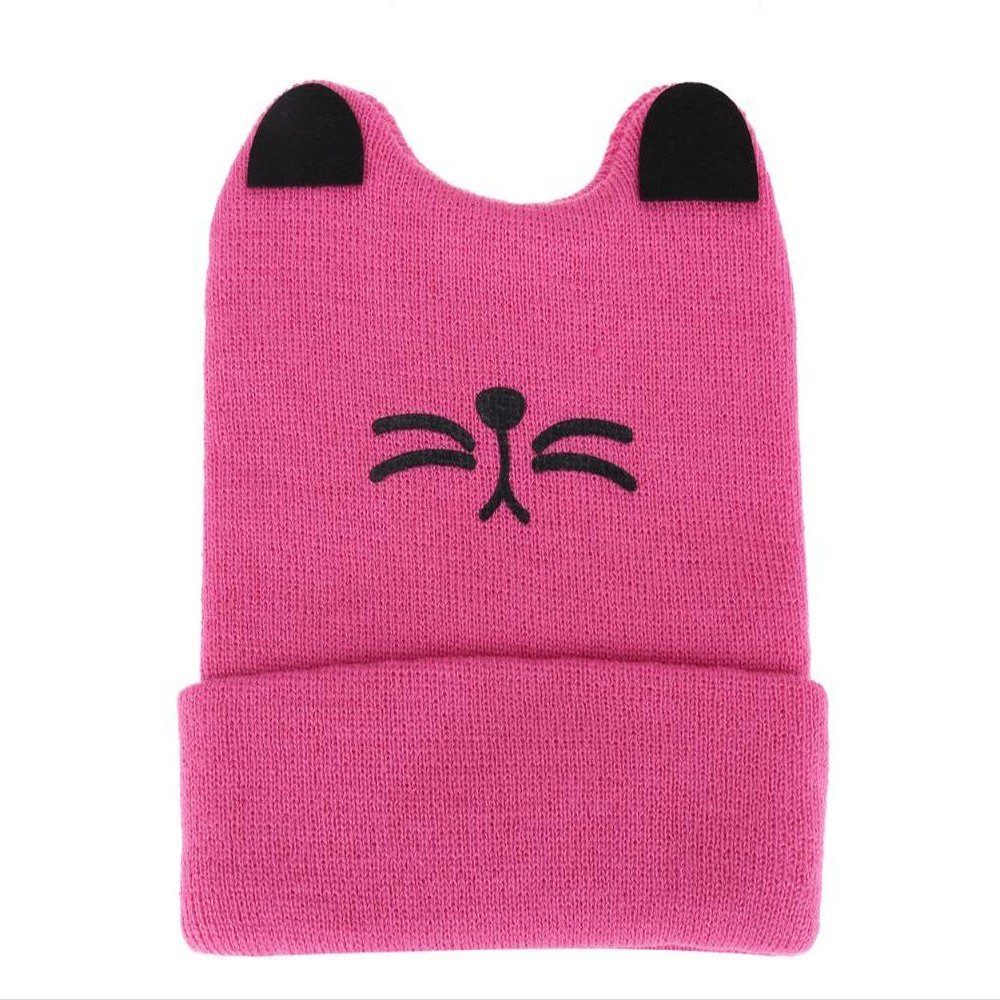 AJIN.C Cat Ear Warm Knit Beanie Cap Hat for Toddler Baby Boys & Girls (One Size 1T-3T) (Pink)