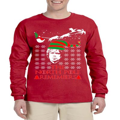 ALLNTRENDS Men's Long Sleeve The North Pole Remembers Xmas Ugly Shirt Gift (L, Red)