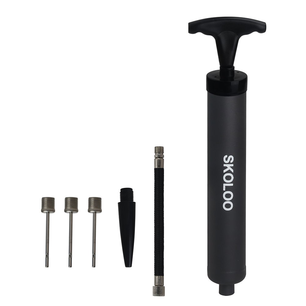 Skoloo 10" Portable Hand Air Ball Pump Inflator Kit with Needle, Nozzle, Extension Hose for Soccer Basketball Football Volleyball Water Polo Rugby Exercise Sports Ball Balloon Swim Inflatables,Black