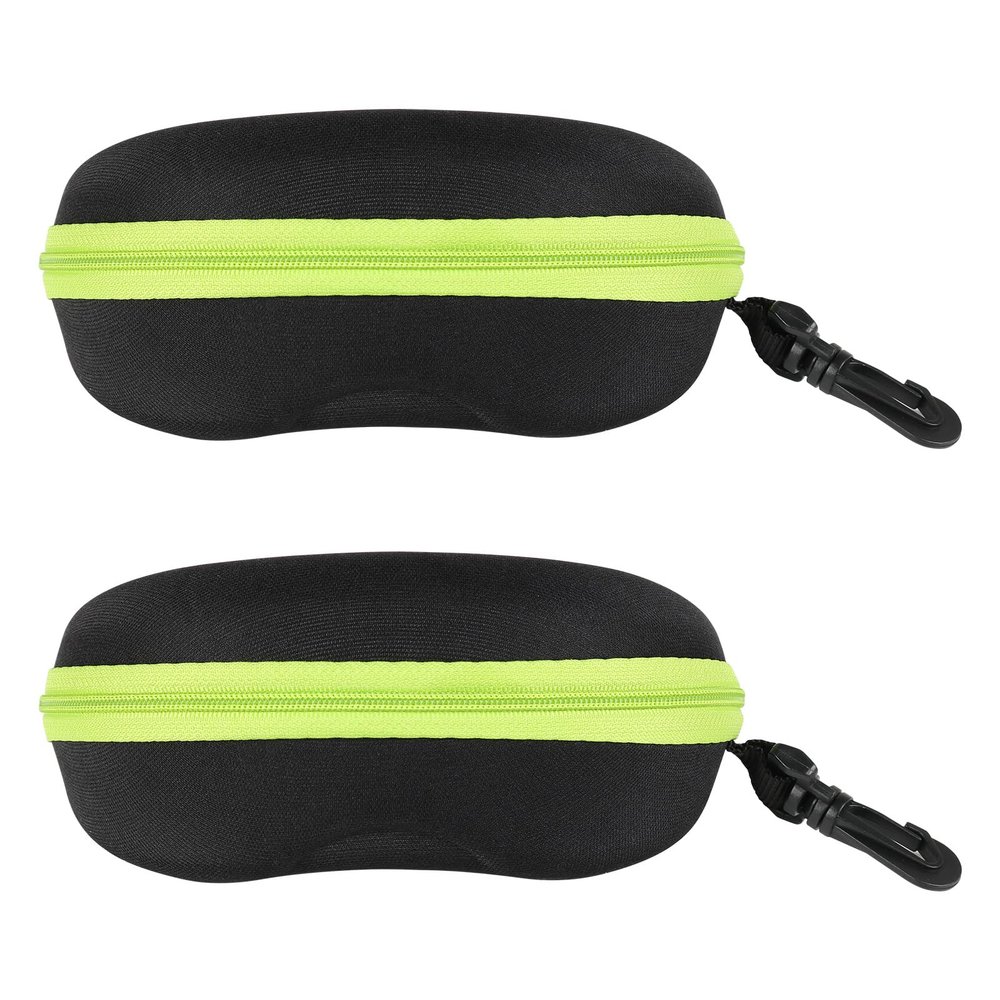 INNOLIFE Green 2pcs, Zipper Shell Sunglasses Glasses Case with Plastic Carabiner Hook
