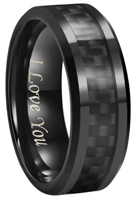 6mm 8mm 10mm Black Carbon Fiber Black Tungsten Carbide Wedding Band Ring Engraved I Love You Men Women (8mm,11)