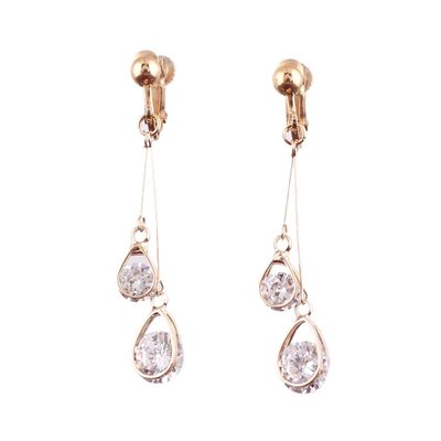 Grace Jun Bridal AAA CZ Water Drop Shape Clip on Earrigs for Women(302Gold Clip-on)