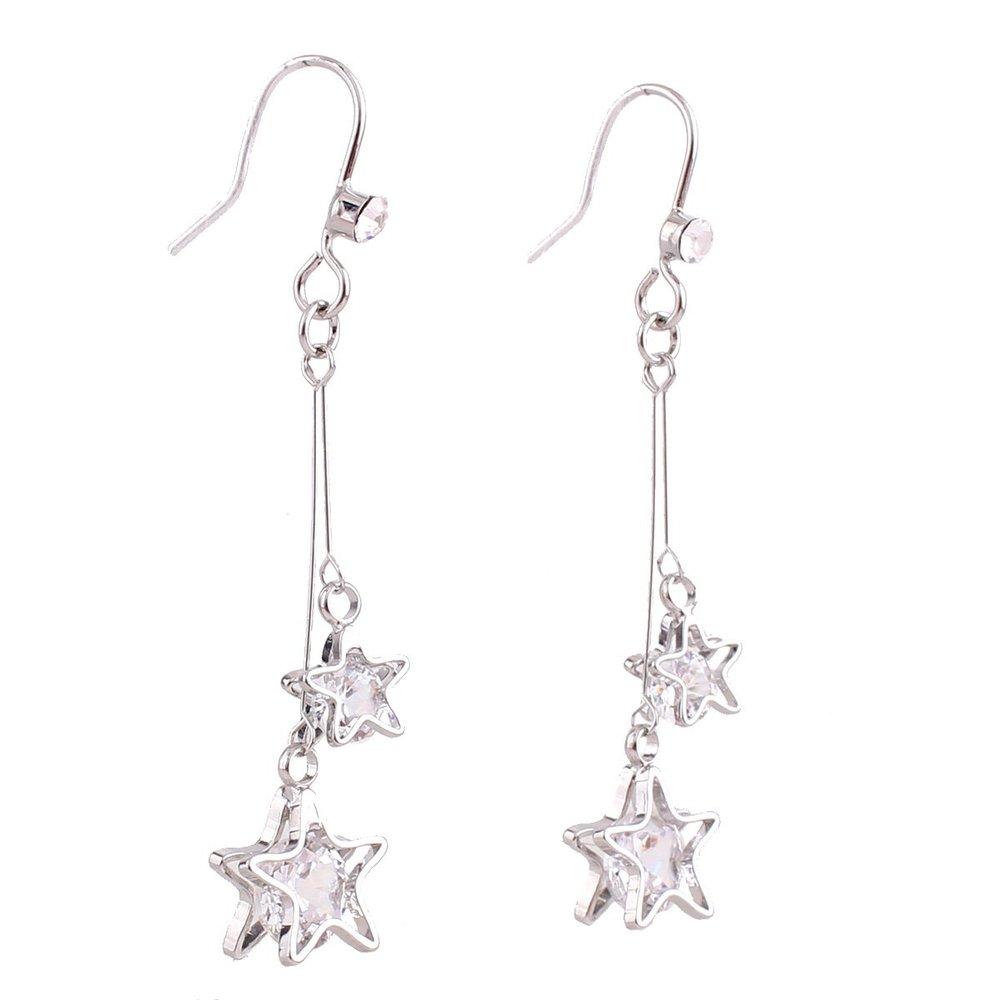 Grace Jun New Bridal AAA CZ Triangle Star Ball Water Drop Shape Clip on Earrigs and Dangle Earrings (317Platinum Pierced)